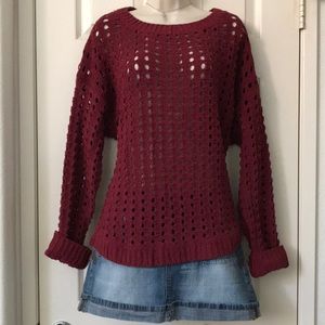 ❤️ Lovemarks Chenille Open Weave Burgundy Sweater